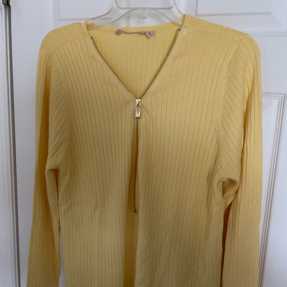 Soft Surroudings Yellow Ribbed Long Sleeve Top with Zipper